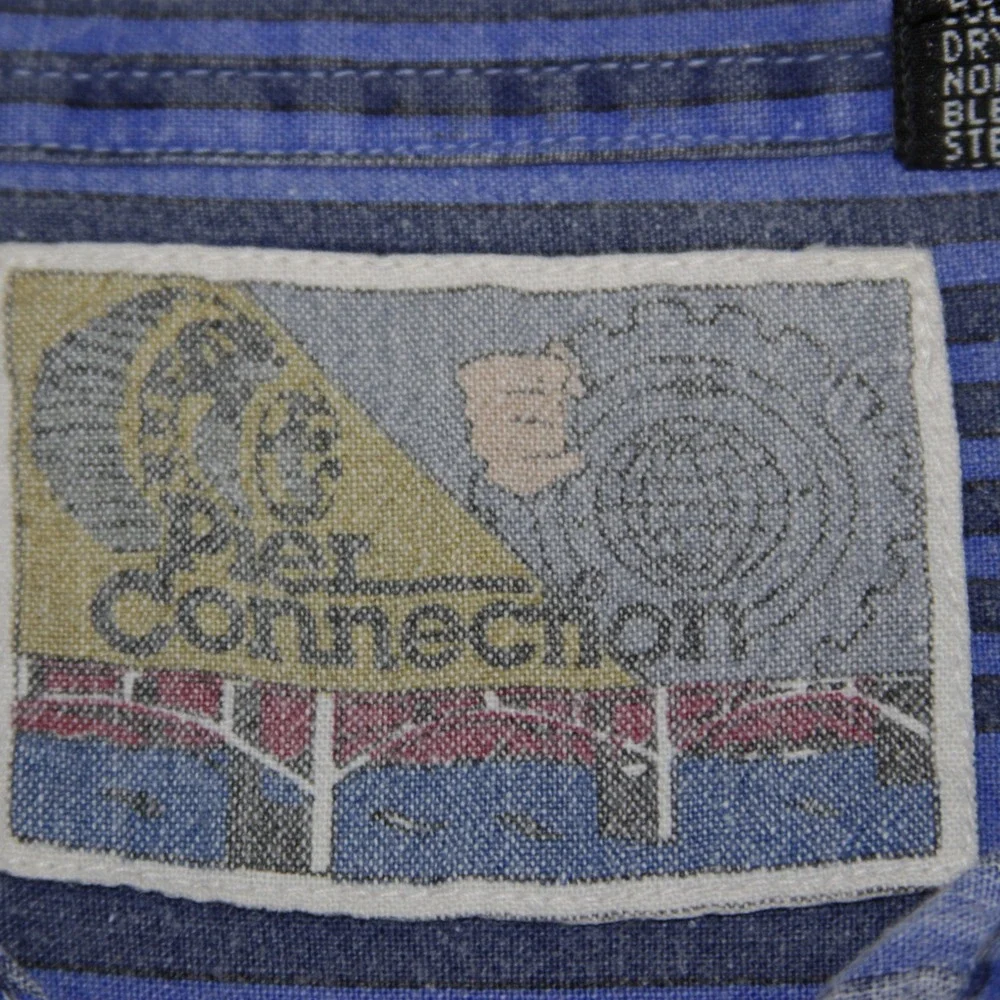Pier Connection Mens Medium Striped‎ Button Down Shirt 100% Cotton Blue Gray